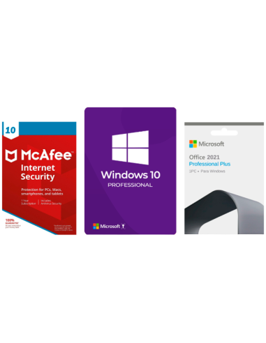 Windows 10 Pro 1PC + McAfee Internet security 10 Dispositivos + Office 2021 Pro Plus (Activacion telefonica)