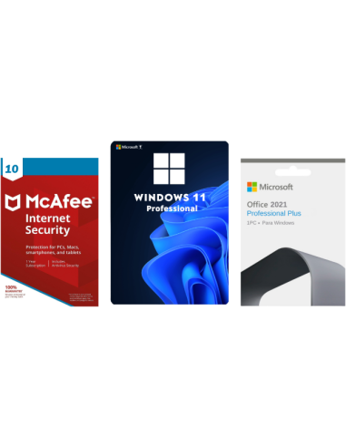 Windows 11 Pro 1PC + McAfee Internet security 10 Dispositivos + Office 2021 Pro Plus (Activacion telefonica)