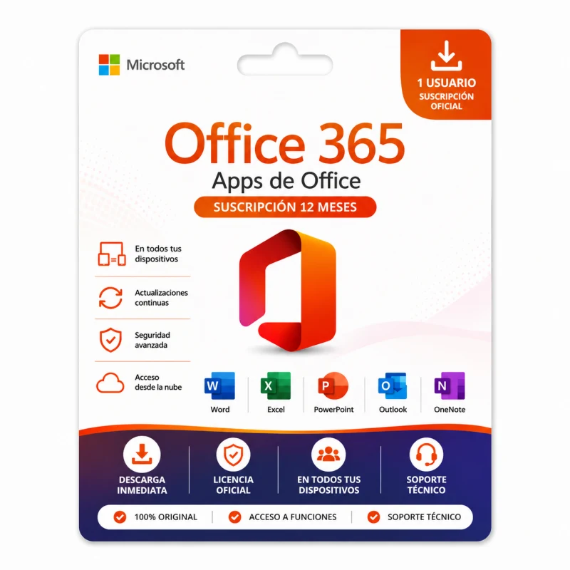 Microsoft 365 - 12 Meses - 5 Dispositivos (Cuenta)
